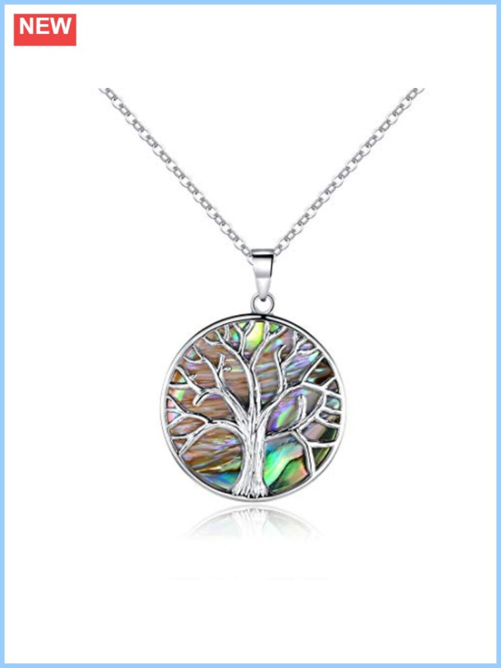18K White Gold Plated Abalone Tree of Life Pendant Necklace 18-20 In